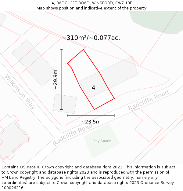 4, RADCLIFFE ROAD, WINSFORD, CW7 1RE: Plot and title map