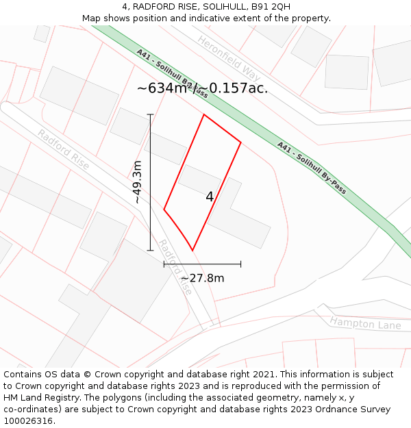 4, RADFORD RISE, SOLIHULL, B91 2QH: Plot and title map