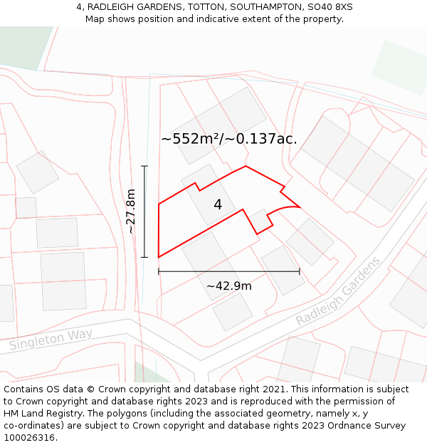 4, RADLEIGH GARDENS, TOTTON, SOUTHAMPTON, SO40 8XS: Plot and title map