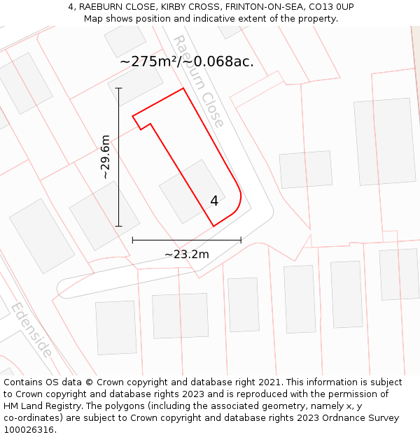 4, RAEBURN CLOSE, KIRBY CROSS, FRINTON-ON-SEA, CO13 0UP: Plot and title map