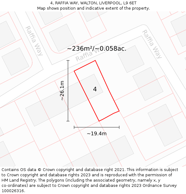 4, RAFFIA WAY, WALTON, LIVERPOOL, L9 6ET: Plot and title map