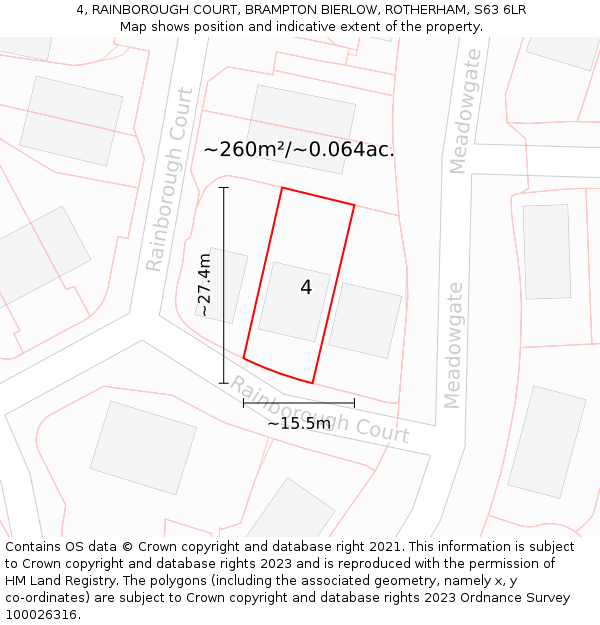 4, RAINBOROUGH COURT, BRAMPTON BIERLOW, ROTHERHAM, S63 6LR: Plot and title map