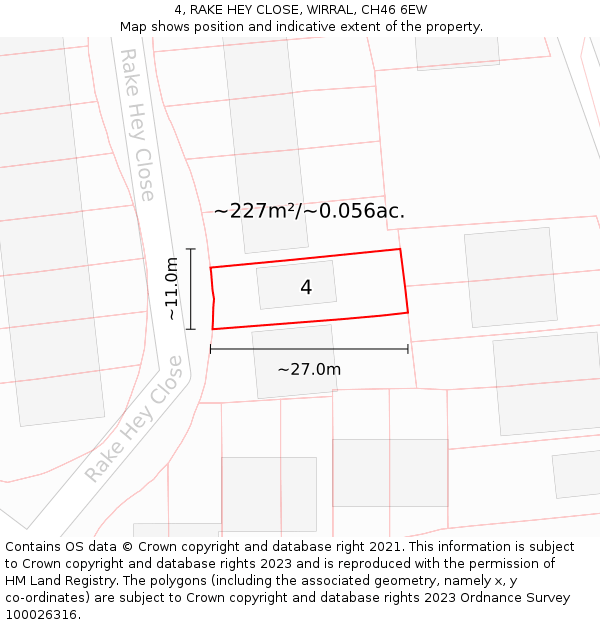 4, RAKE HEY CLOSE, WIRRAL, CH46 6EW: Plot and title map