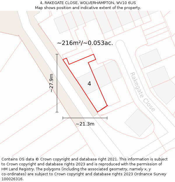 4, RAKEGATE CLOSE, WOLVERHAMPTON, WV10 6US: Plot and title map