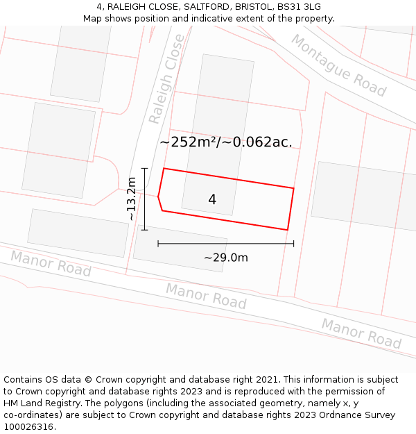 4, RALEIGH CLOSE, SALTFORD, BRISTOL, BS31 3LG: Plot and title map