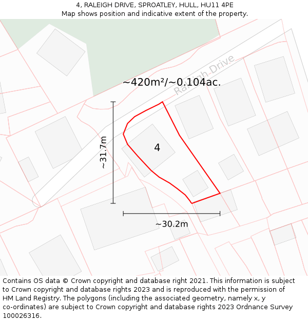 4, RALEIGH DRIVE, SPROATLEY, HULL, HU11 4PE: Plot and title map