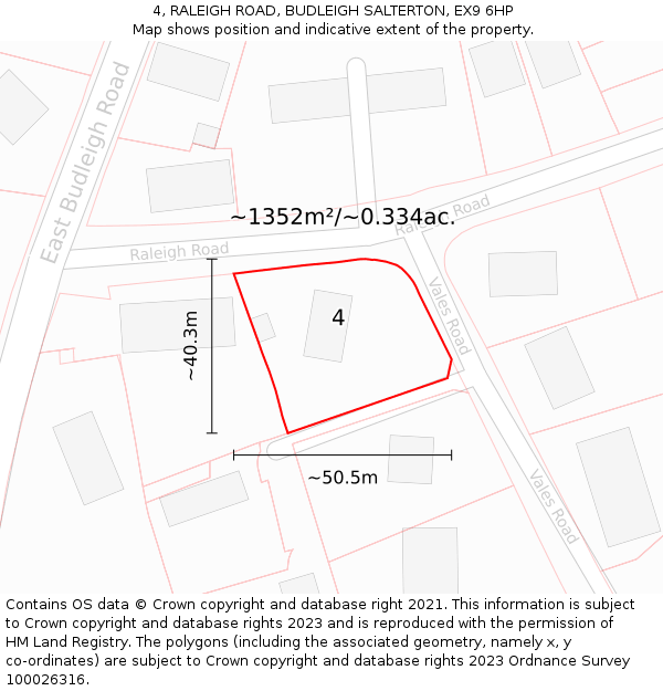 4, RALEIGH ROAD, BUDLEIGH SALTERTON, EX9 6HP: Plot and title map