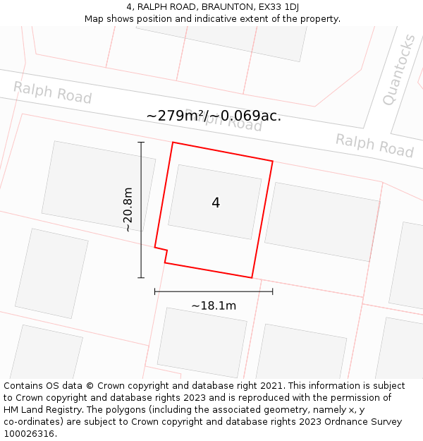 4, RALPH ROAD, BRAUNTON, EX33 1DJ: Plot and title map