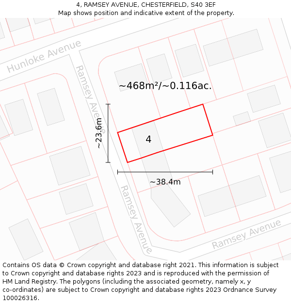 4, RAMSEY AVENUE, CHESTERFIELD, S40 3EF: Plot and title map