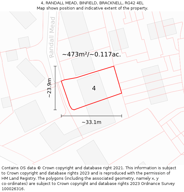 4, RANDALL MEAD, BINFIELD, BRACKNELL, RG42 4EL: Plot and title map