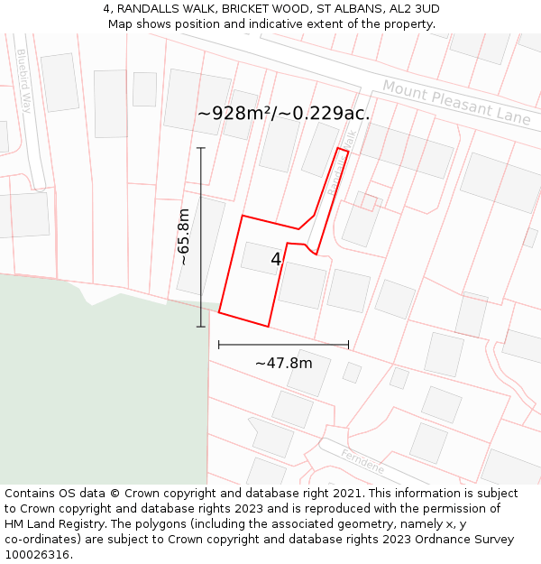 4, RANDALLS WALK, BRICKET WOOD, ST ALBANS, AL2 3UD: Plot and title map