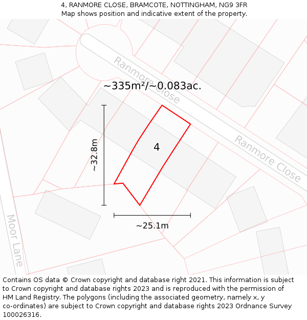 4, RANMORE CLOSE, BRAMCOTE, NOTTINGHAM, NG9 3FR: Plot and title map