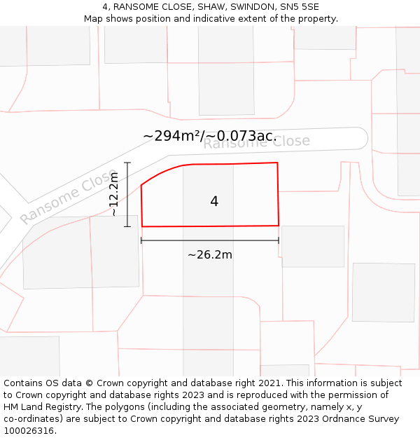 4, RANSOME CLOSE, SHAW, SWINDON, SN5 5SE: Plot and title map