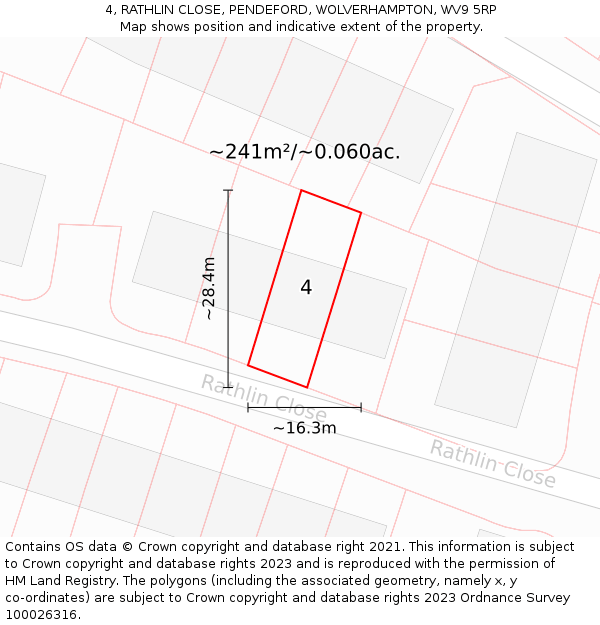 4, RATHLIN CLOSE, PENDEFORD, WOLVERHAMPTON, WV9 5RP: Plot and title map
