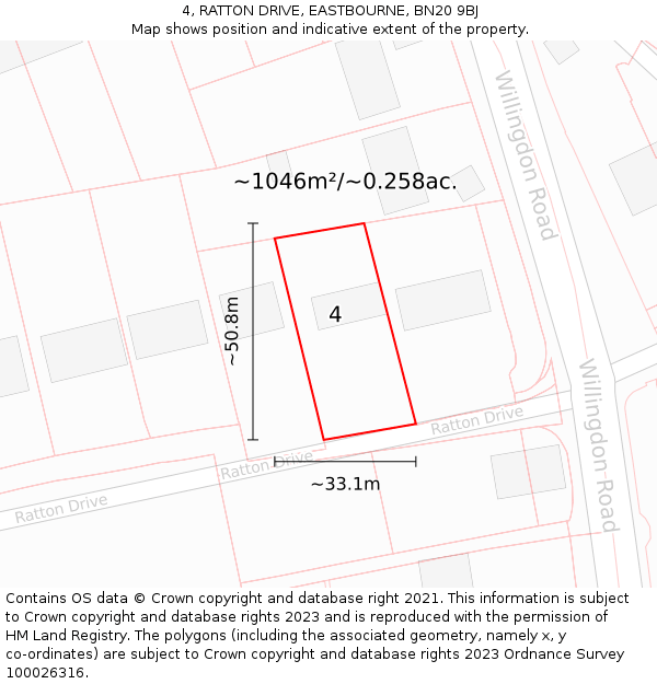 4, RATTON DRIVE, EASTBOURNE, BN20 9BJ: Plot and title map