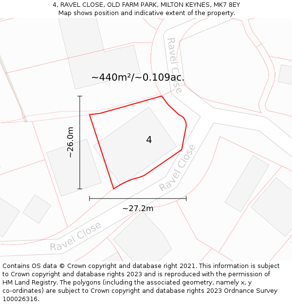 4, RAVEL CLOSE, OLD FARM PARK, MILTON KEYNES, MK7 8EY: Plot and title map