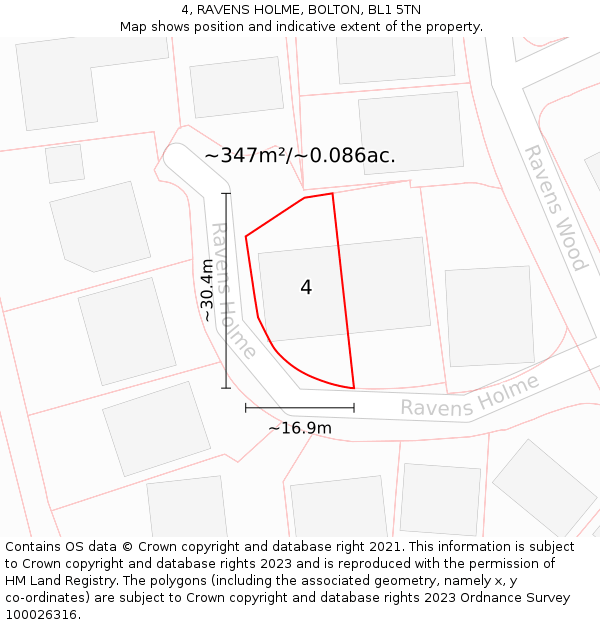 4, RAVENS HOLME, BOLTON, BL1 5TN: Plot and title map