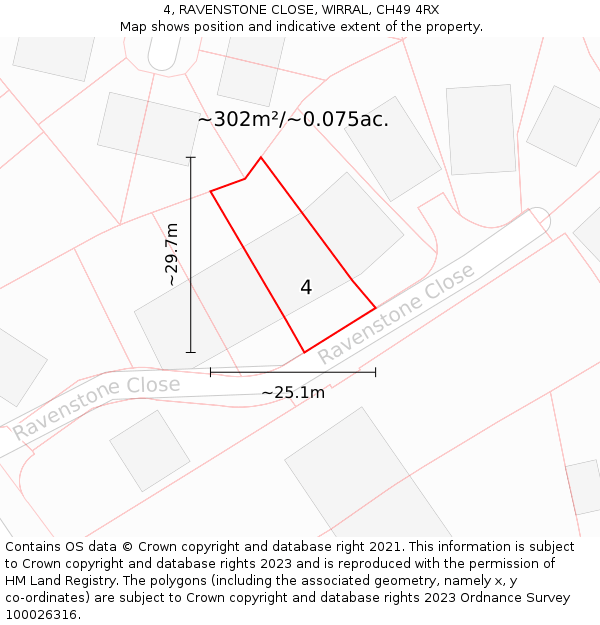 4, RAVENSTONE CLOSE, WIRRAL, CH49 4RX: Plot and title map