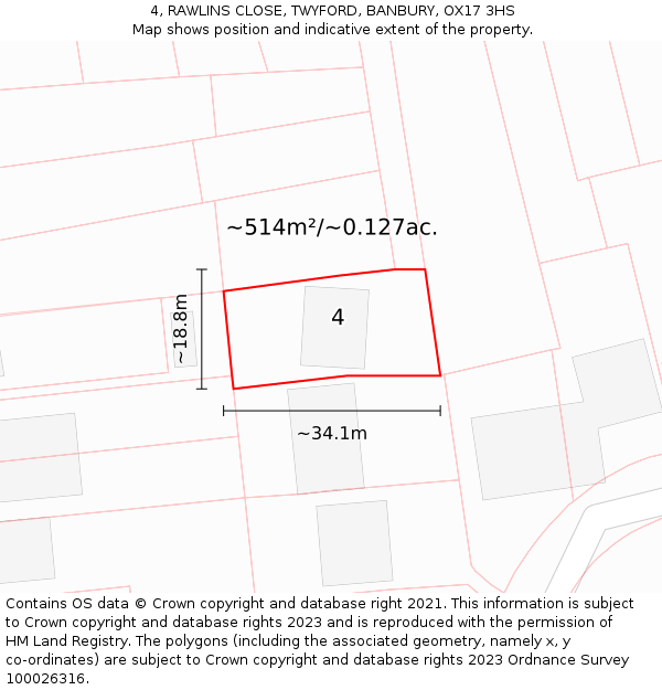 4, RAWLINS CLOSE, TWYFORD, BANBURY, OX17 3HS: Plot and title map