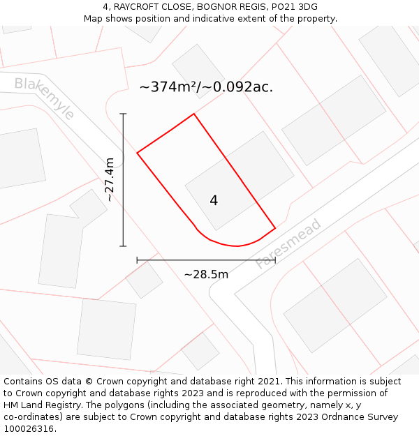 4, RAYCROFT CLOSE, BOGNOR REGIS, PO21 3DG: Plot and title map