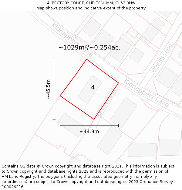 4, RECTORY COURT, CHELTENHAM, GL53 0NW: Plot and title map