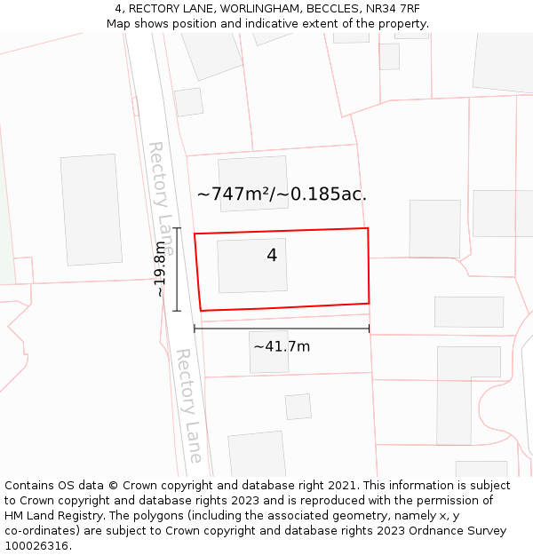 4, RECTORY LANE, WORLINGHAM, BECCLES, NR34 7RF: Plot and title map
