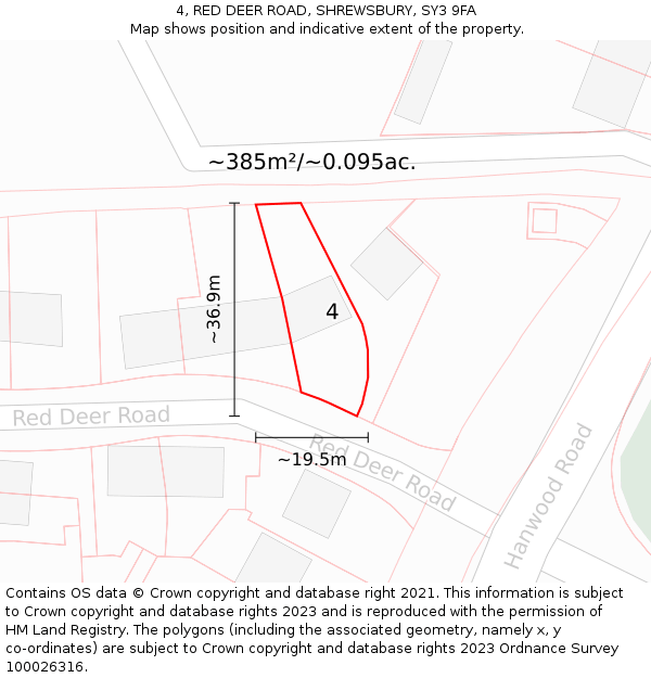 4, RED DEER ROAD, SHREWSBURY, SY3 9FA: Plot and title map