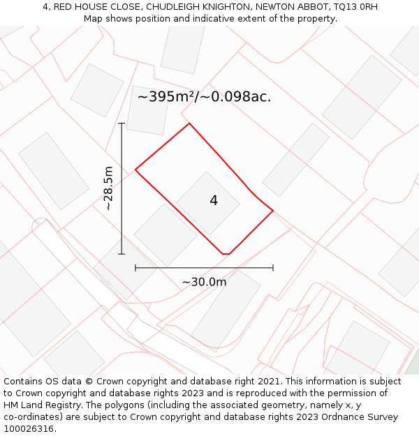 4, RED HOUSE CLOSE, CHUDLEIGH KNIGHTON, NEWTON ABBOT, TQ13 0RH: Plot and title map