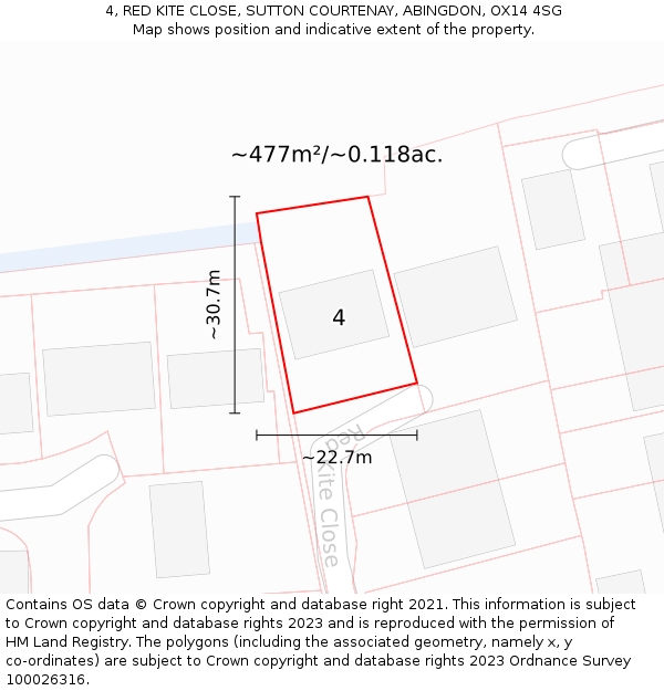 4, RED KITE CLOSE, SUTTON COURTENAY, ABINGDON, OX14 4SG: Plot and title map