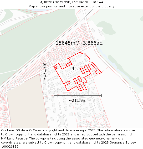 4, REDBANK CLOSE, LIVERPOOL, L10 1AA: Plot and title map