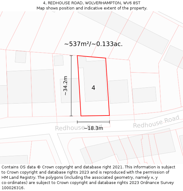 4, REDHOUSE ROAD, WOLVERHAMPTON, WV6 8ST: Plot and title map