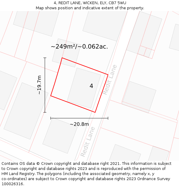 4, REDIT LANE, WICKEN, ELY, CB7 5WU: Plot and title map