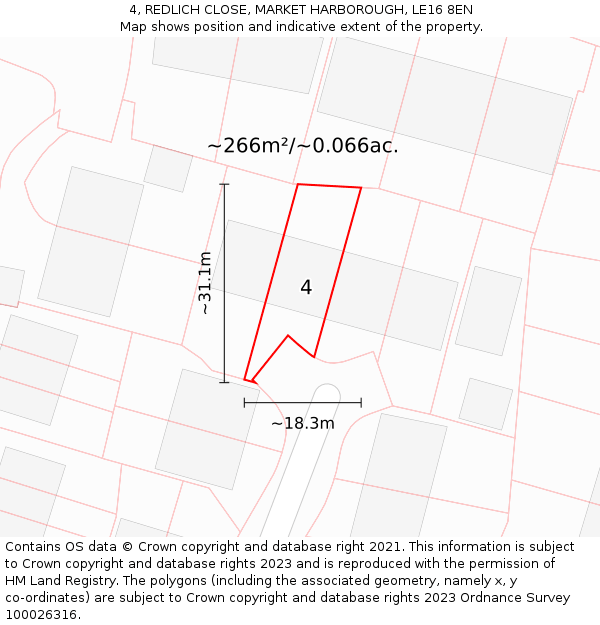 4, REDLICH CLOSE, MARKET HARBOROUGH, LE16 8EN: Plot and title map
