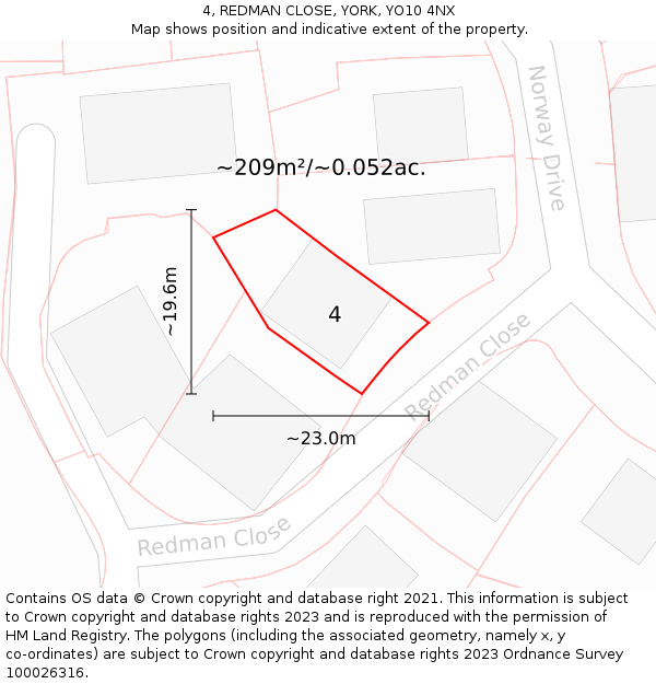 4, REDMAN CLOSE, YORK, YO10 4NX: Plot and title map