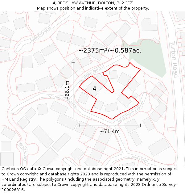 4, REDSHAW AVENUE, BOLTON, BL2 3FZ: Plot and title map