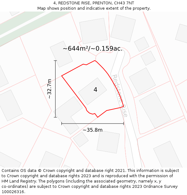 4, REDSTONE RISE, PRENTON, CH43 7NT: Plot and title map