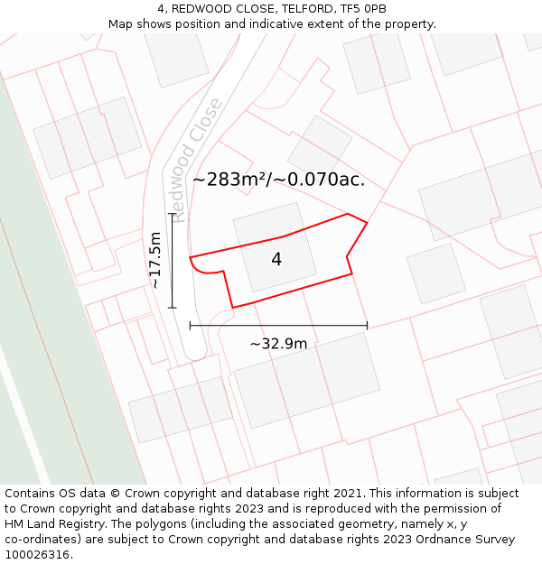 4, REDWOOD CLOSE, TELFORD, TF5 0PB: Plot and title map