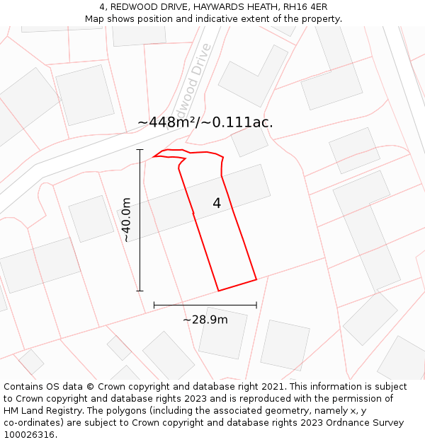 4, REDWOOD DRIVE, HAYWARDS HEATH, RH16 4ER: Plot and title map