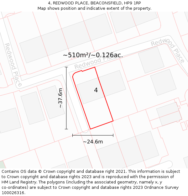 4, REDWOOD PLACE, BEACONSFIELD, HP9 1RP: Plot and title map