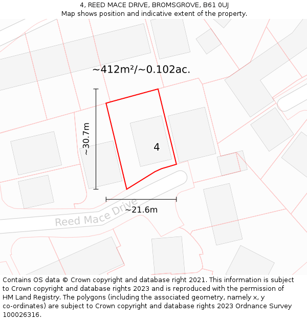 4, REED MACE DRIVE, BROMSGROVE, B61 0UJ: Plot and title map