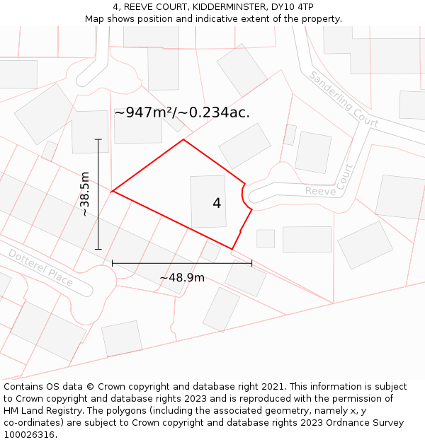 4, REEVE COURT, KIDDERMINSTER, DY10 4TP: Plot and title map