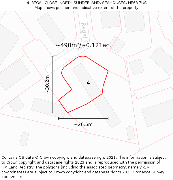 4, REGAL CLOSE, NORTH SUNDERLAND, SEAHOUSES, NE68 7US: Plot and title map