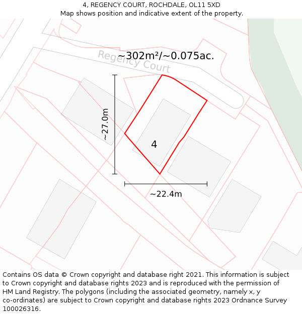 4, REGENCY COURT, ROCHDALE, OL11 5XD: Plot and title map