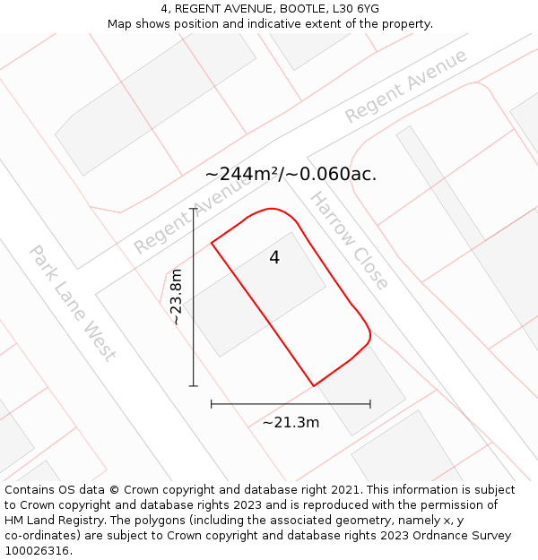 4, REGENT AVENUE, BOOTLE, L30 6YG: Plot and title map