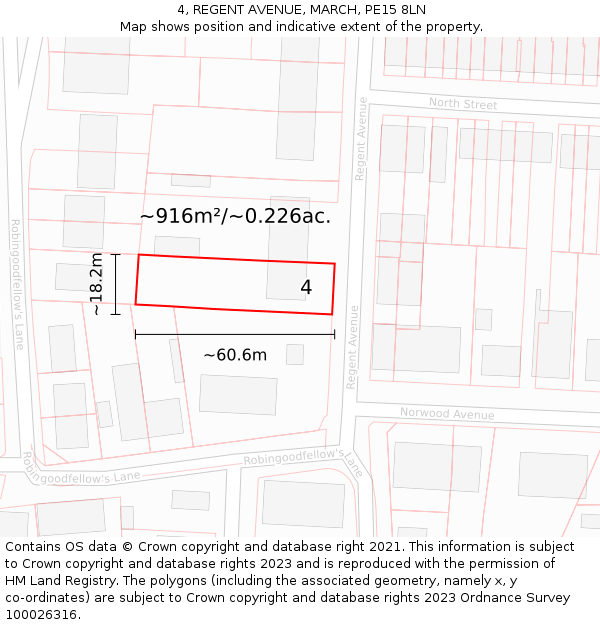 4, REGENT AVENUE, MARCH, PE15 8LN: Plot and title map