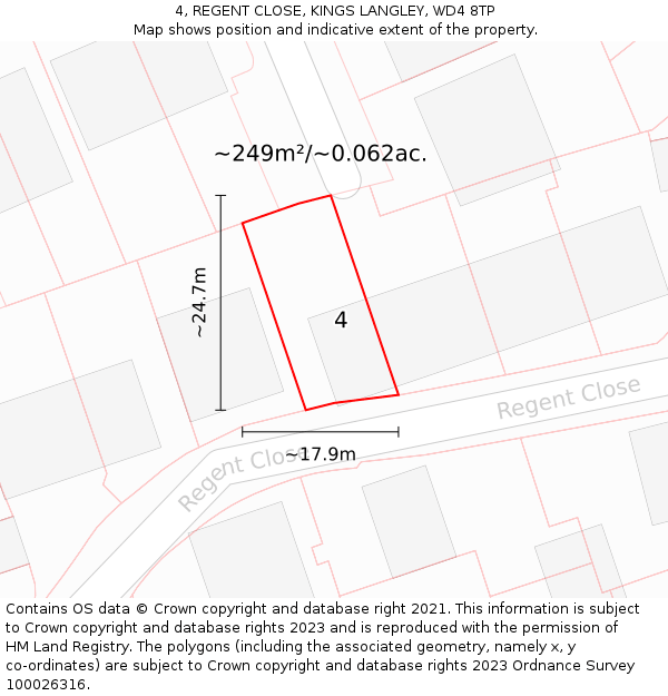 4, REGENT CLOSE, KINGS LANGLEY, WD4 8TP: Plot and title map