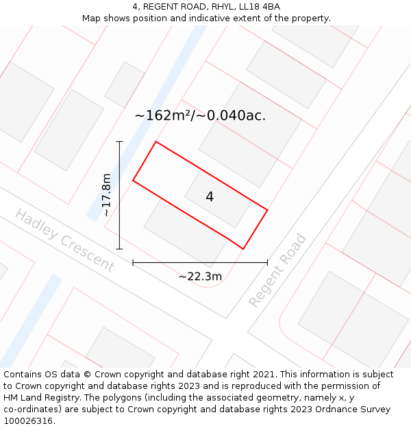 4, REGENT ROAD, RHYL, LL18 4BA: Plot and title map