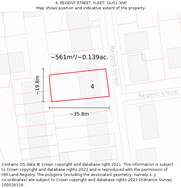 4, REGENT STREET, FLEET, GU51 3NP: Plot and title map