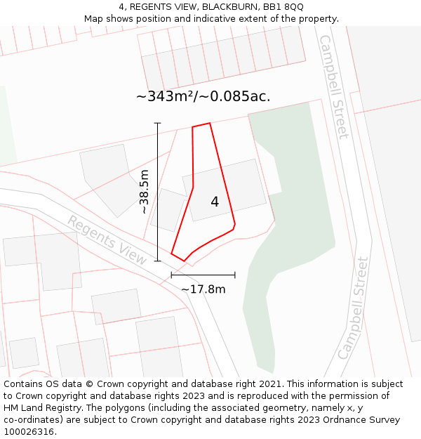 4, REGENTS VIEW, BLACKBURN, BB1 8QQ: Plot and title map