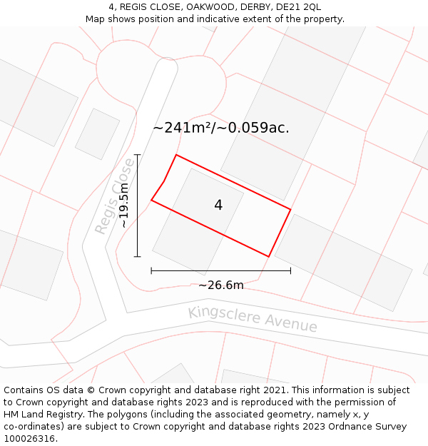 4, REGIS CLOSE, OAKWOOD, DERBY, DE21 2QL: Plot and title map